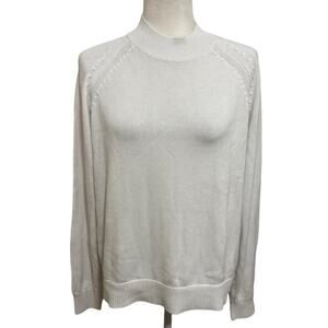 Quince 100% Organic Cotton Mock Neck Sweater Ivory Size M Soft Minimalist Knit